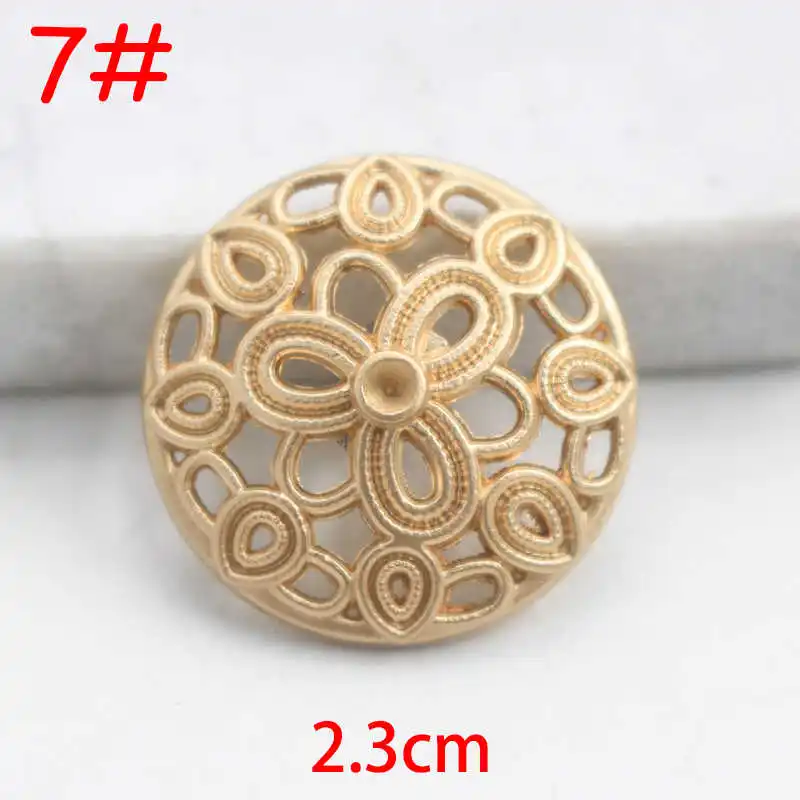 No7-2 2.3cm flowers 10 шт. Золотая и Серебряная Сова диаметр 18-38 мм золотистые металлические пуговицы, аксессуары для одежды, рубашки, брендовые пуговицы для пальто P57 - Цвет: No7-2 2.3cm flowers