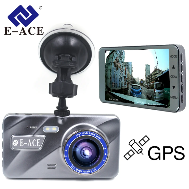 E ACE Car Dvr Camera With GPS 4.0 Inch GPS Video Recorder Dual Lens