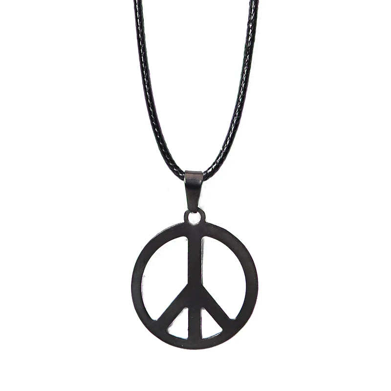 

Fashion Jewelry Stainless Steel Hamsa Fatima Hand Peace Sign Charm Pendants Leather Rope Chain Necklaces For Femme Accessories
