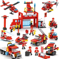 DIY Пожарная машина военный конструктор строительные блоки игрушка мальчик Собранный вставить блоки головоломки Развивающие игрушки для