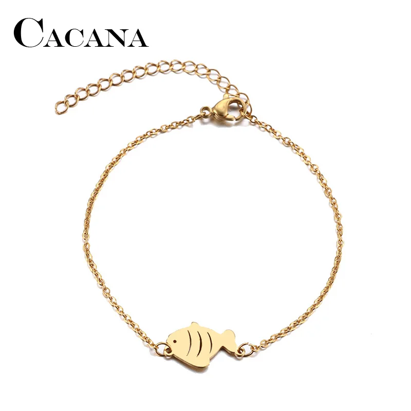 CACANA Stainless Steel Bracelet For Women Man Carp Gold And Silver Color Pulseira Feminina Lover's Engagement Jewelry