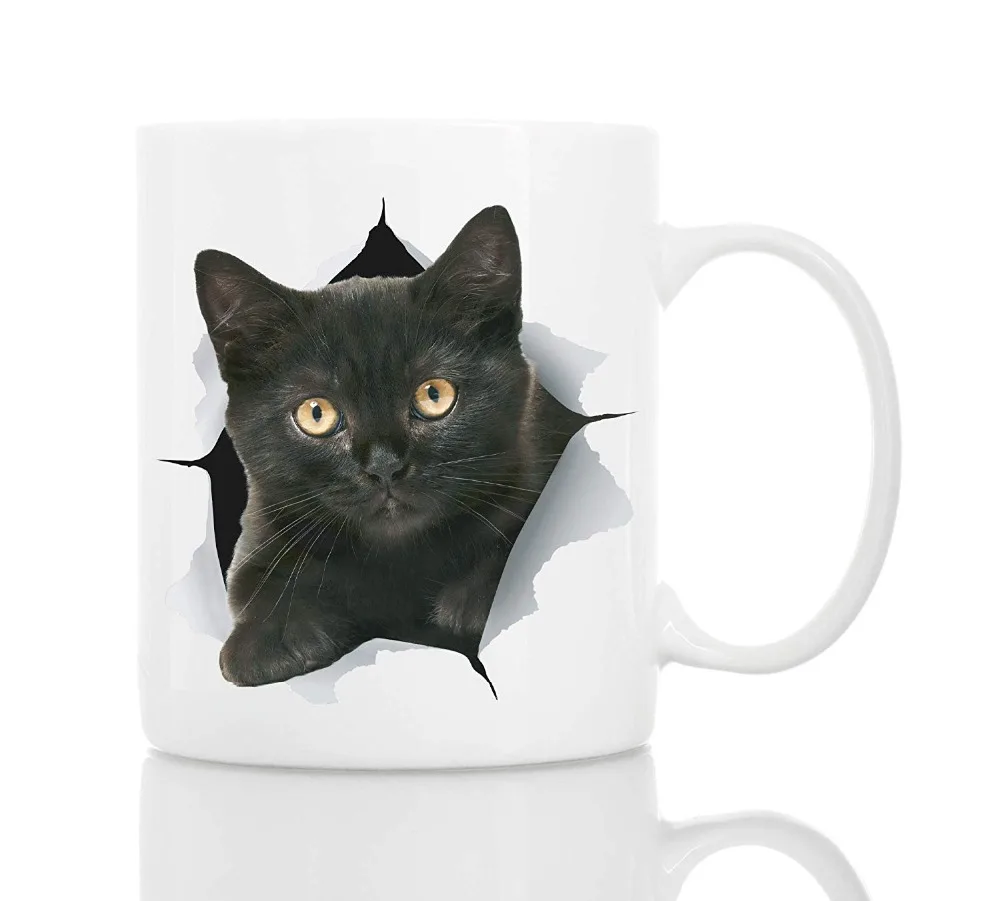 Черная кофейная кружка с кошкой керамическая забавная идеальный подарок для