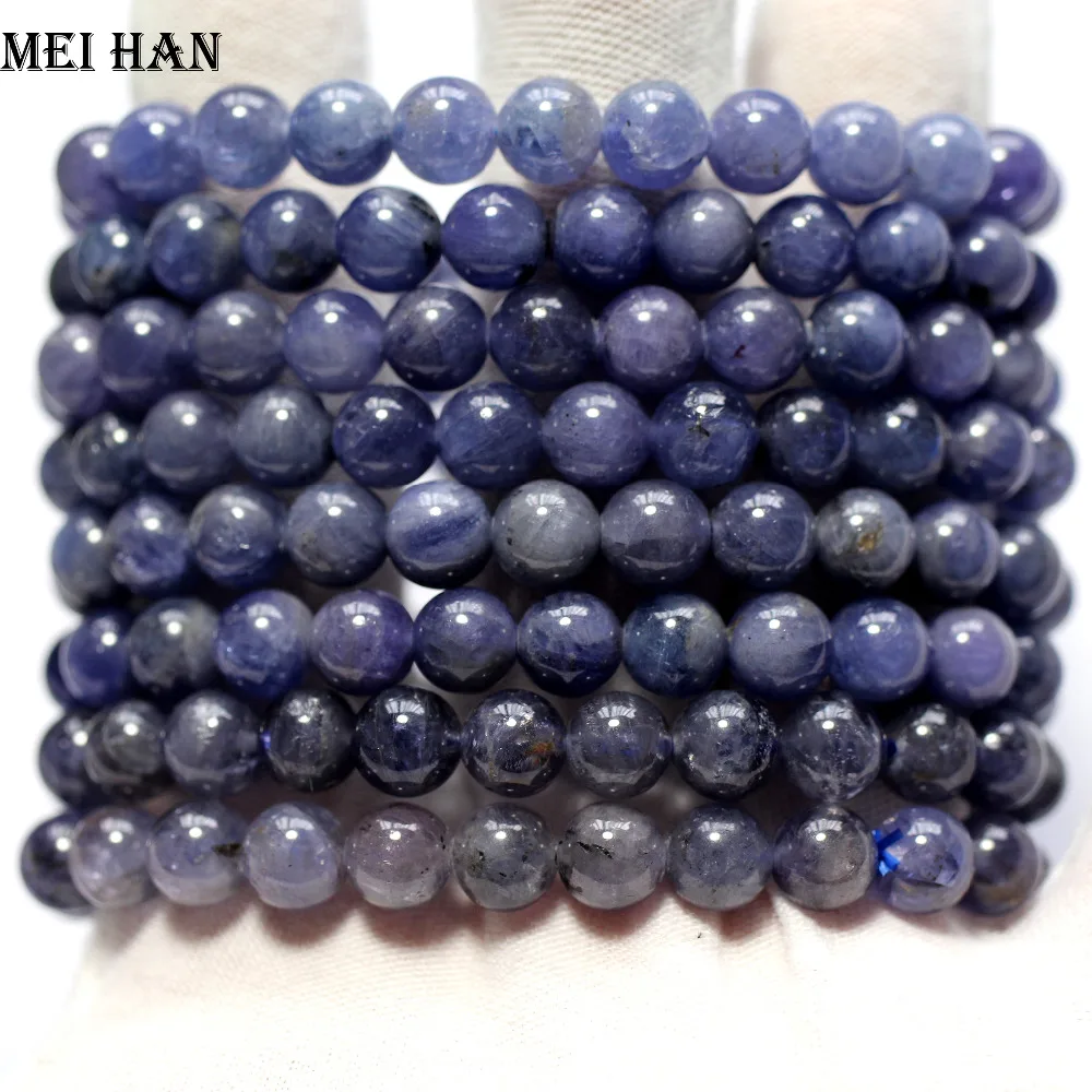 

Meihan wholesale (23beads/set/18g) A+ natural Tanzania 7.5-7.8mm purple tanzanitee bracelet loose beads stone for jewelry