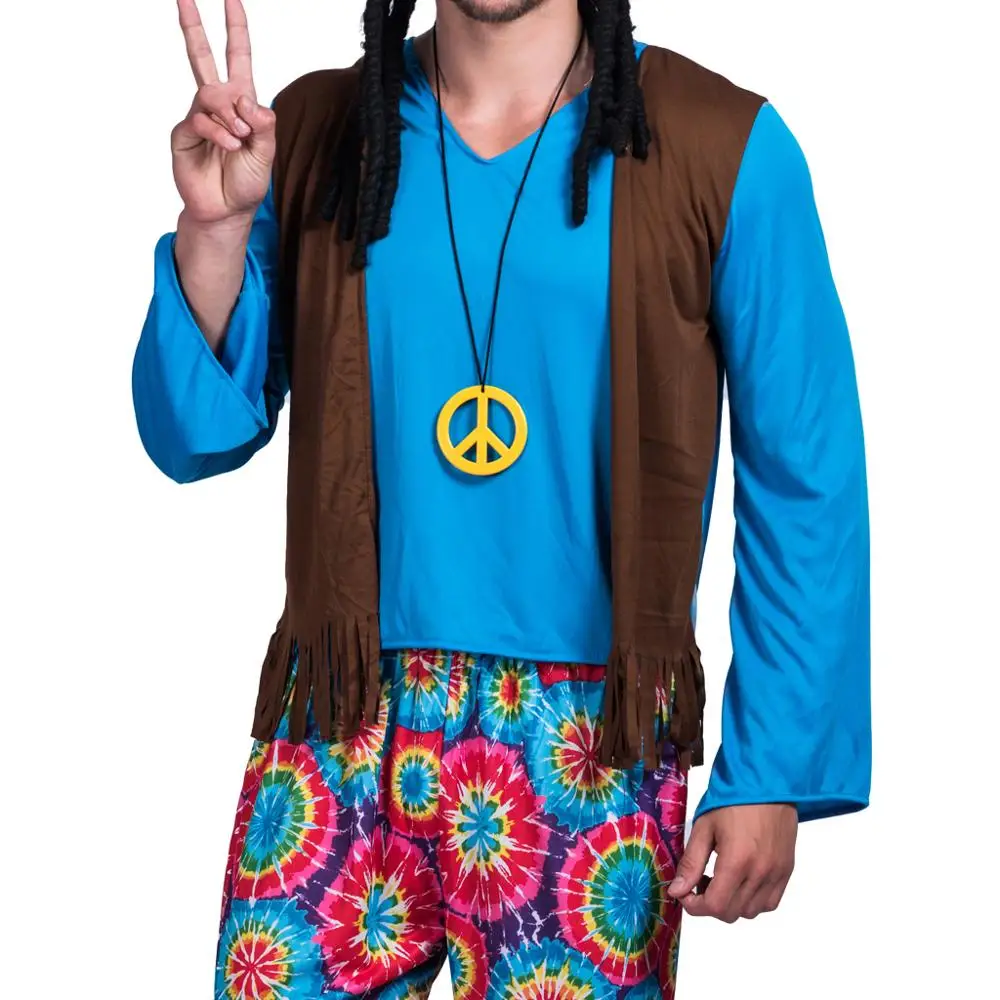 Для мужчин а-ля 60ые Ретро Hippie Peace и любовь Свободный жилет карнавальный костюм вечерние Винтаж Взрослый мужской одежды Костюмы костюмы на Хэллоуин