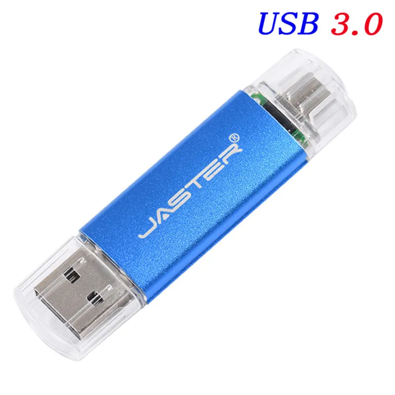 JASTER Fast Speed USB 3.0 OTG Pen drive 64GB Metal USB Flash Drive 128GB 32GB 16GB 8GB Double Use Pendrive Flash Drive - Цвет: Blue