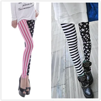 Woman Jeggings Elastic Stripe Star Print Leggings Fashion Cropped Trousers Woman leggins Pencil Pants L1071 1