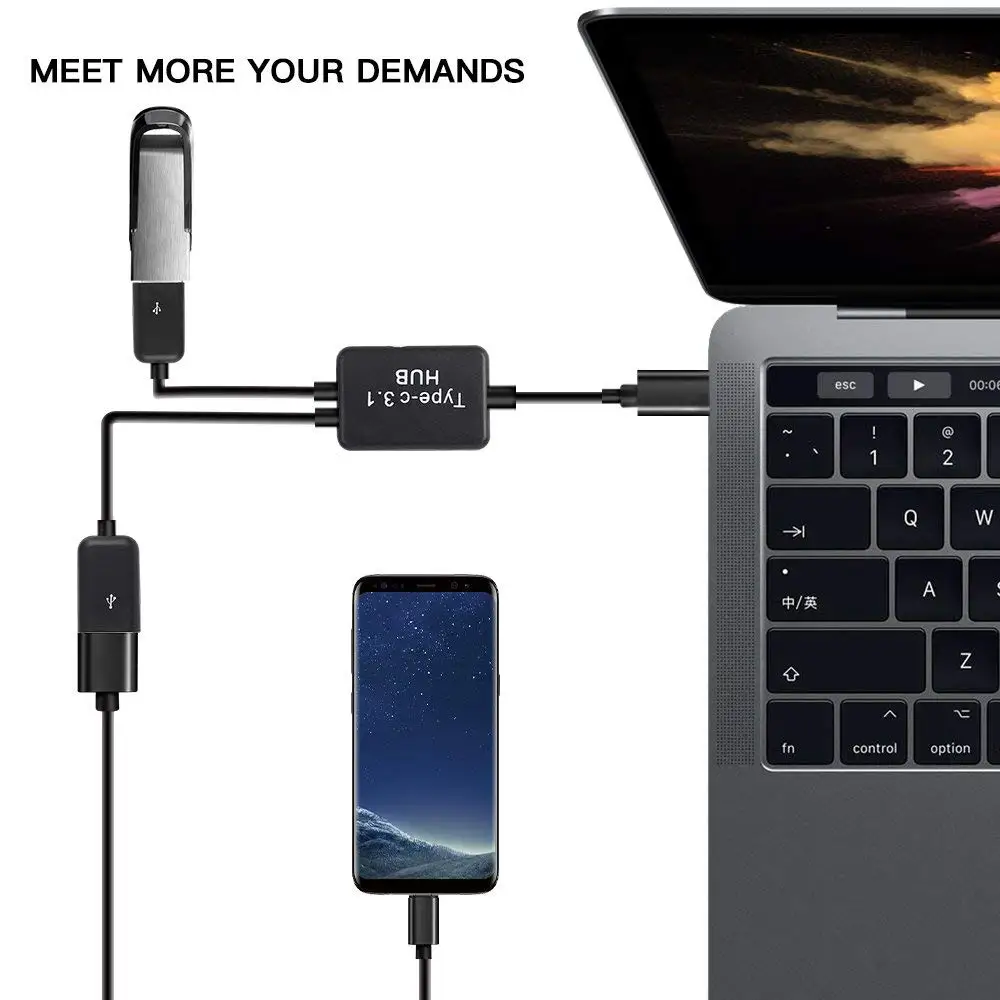 Electop USB 3,1 type C USB-C-Dual 2 порта концентратор адаптер USB 3,1 папа-двойной 2,0 Женский для ПК ноутбук планшет для Macbook-L059