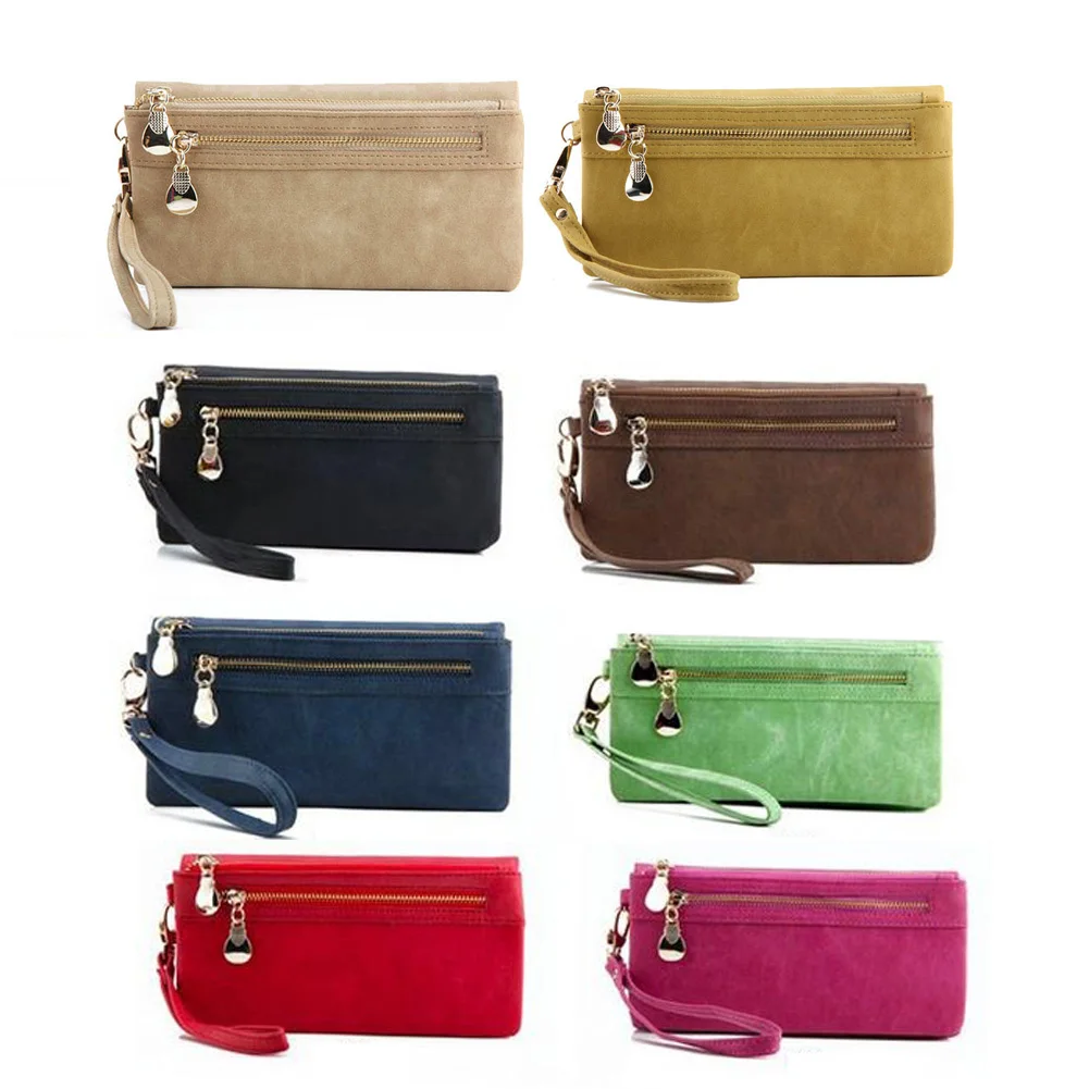 Женская модная винтажная двойная молния тусклый польский кожаный Длинный