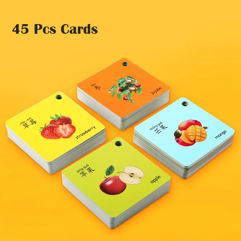 

45Pcs/Set Fruit Vegetable Animal English Flash Words Card Poster Educational Toys For Children Kids Games Teaching Aids toys