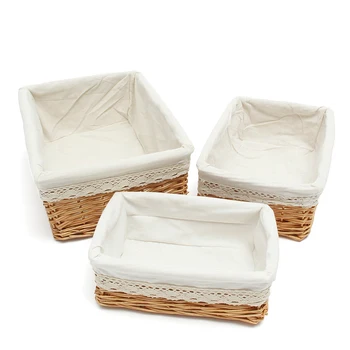 

Multipurpose Rectangular Wicker Storage Basket with Removable Washable Liner Willow Woven Containers