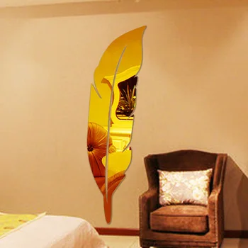

New arrival Feather dressing Mirror wall stickers Living room Bedroom Acrylic DIY art wall decoration Console mirror