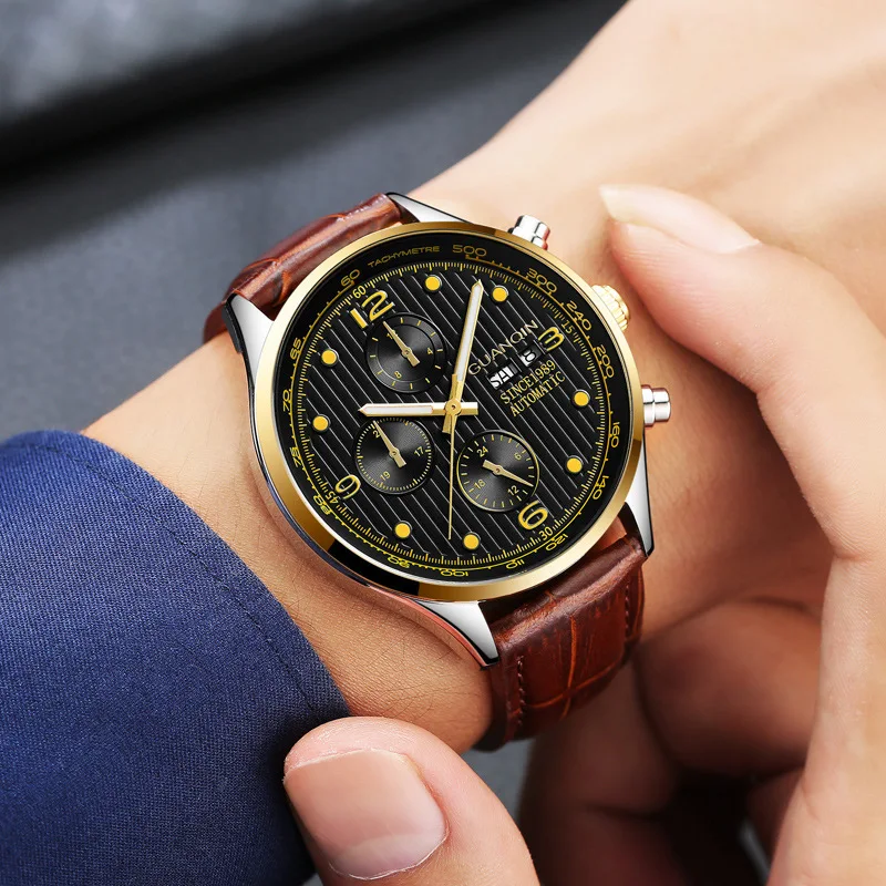 

Function Mechanics Surface Waterproof Noctilucent Fully Automatic Mechanics Wrist Watch Belt Business Affairs Male Surface 245