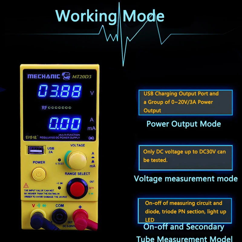 Механик MT20-D3 DC Регулируемый источник питания 4 Бит Цифровой дисплей Регулируемый 0-20 в 0-3A лабораторный тестовый источник питания USB