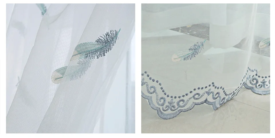 ICECUR, изысканные тюлевые шторы из вуали с вышивкой в виде перьев для детей, спальни, гостиной, дышащего и прозрачного тюля на окно