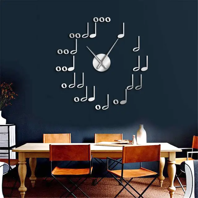 Music Notes DIY Wall Clock Watches Modern Design Musical Theme Wall Art