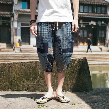 

20109 New Summer Men Harem Pants Wide-breasted Harem Cotton Linen Wide-leg Pajamas Loose Pants Plus Size 5XL L510