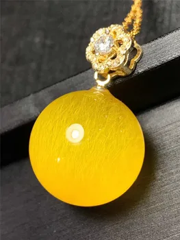 شراءالطبيعية شعر ذهبي قوي Rutilated قلادة من الكوارتز 18 مللي متر الجولة الغنية محظوظ الكرة الخرز للنساء الرجال الأحجار الكريمة مجوهرات AAAAA