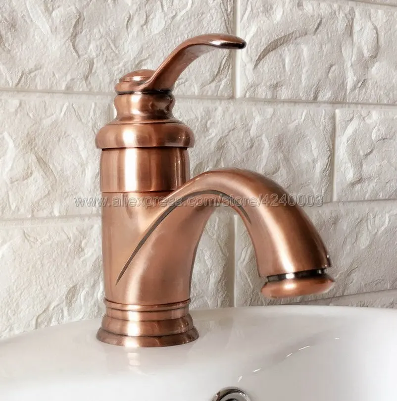Antique Red Copper Bathroom Basin Faucet Brass Hot and Cold bathroom Sink Mixer Taps Knf391