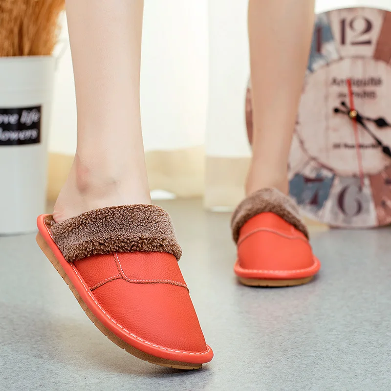 Тапочки BeckyWalk из воловьей кожи домашняя зимняя женская обувь теплые Нескользящие