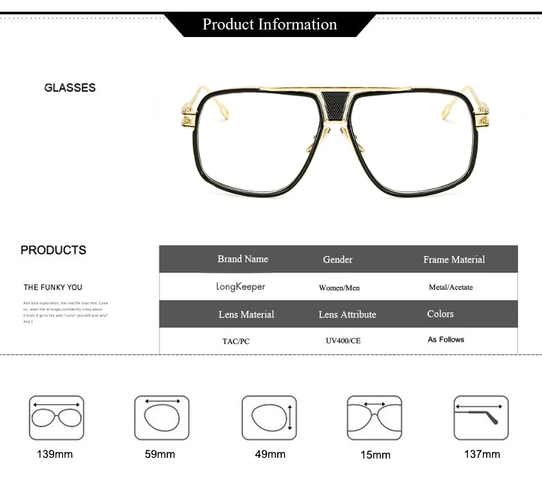 LongKeeper Классические Прозрачные очки в золотой оправе Винтаж Солнцезащитные очки женские мужские очки с оптическими линзами прозрачный