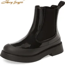 Nancyjayjii/ г. Новая обувь черные женские ботильоны из лакированной кожи плоская эластичная резинка на каблуке «Челси» женская обувь Botas Masculino4-16