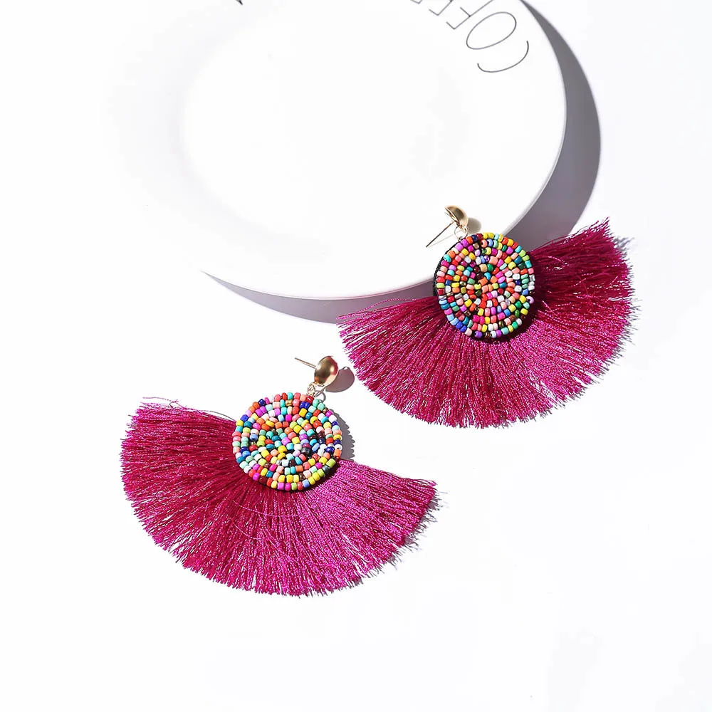 IMG_8303 Trendy Earrings Drop Earrings AlloyBeadsLongBohemianBlueOrangeRoundMetalBohoGold Tassel Earrings For Women Jewelry