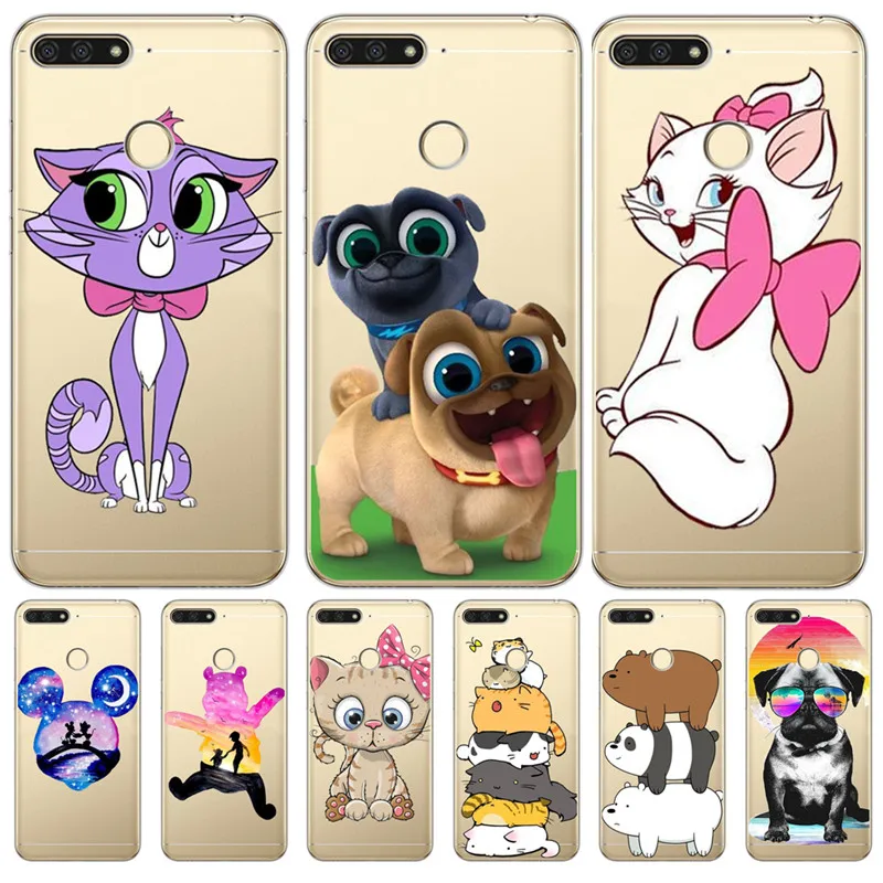 

cartoon bear cat For huawei II Y5 Y6 Prime Nova 2 3 4 3I Plus 2018 2017 phone case back Cover Coque Etui funda soft silicone
