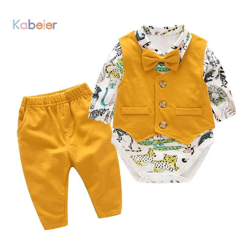 

Baby Newborn Boy Clothes Sets Birthday Gift Boys Baby Romper Vest Tops Long Pants 3Pcs Outfits Set 0-24M Boys Clothes Romper