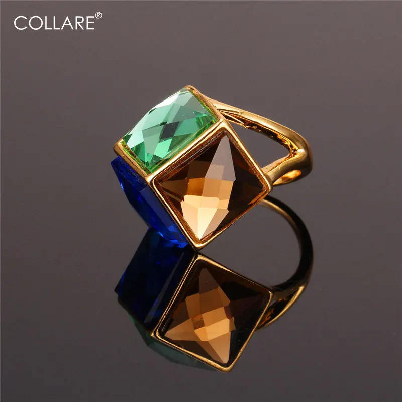 

Collare Big Stone Ring For Women Christmas Gift New Trendy Bague Gold Color Aneis Crystal Cocktail Ring With Gift Box R114