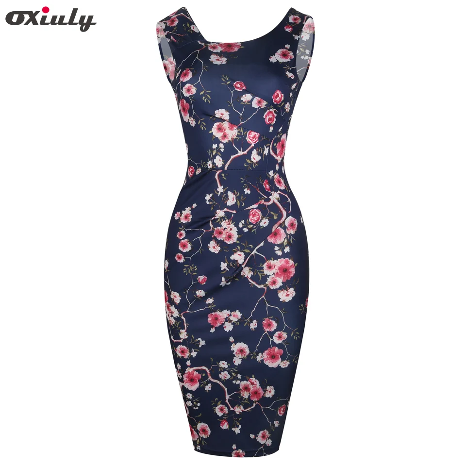 Oxiuly Pint Sheath Dress Office Ladies Bodycon Midi Autumn Slim Pencil Elegant Work Wear Knee Length | Женская одежда
