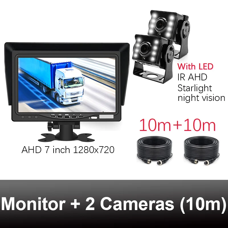 GreenYi Запись DVR 2 грузовик камера заднего вида 1280*720 AHD ночного видения с " монитор заднего вида автомобиля поддержка SD карты - Цвет: 2 Cameras-10m