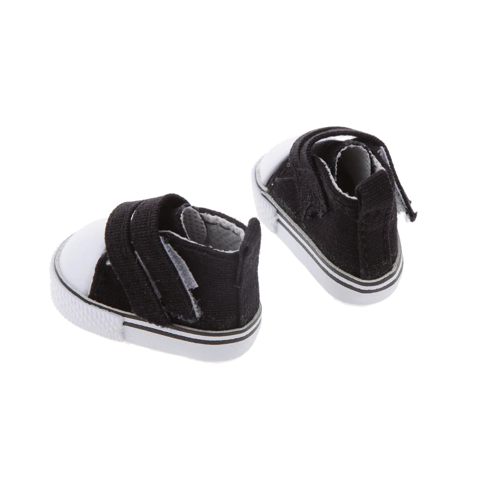 Pair of 4.8cm Canvas Touch Fastening High Top Shoes for 1/6 BJD Doll Black