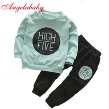 Одежда для мальчиков и девочек, детские топы с длинными рукавами и надписями+ штаны, комплект из двух предметов, Детские повседневные хлопковые комплекты одежды