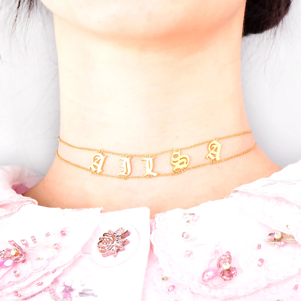 RainMarch Silver Personalized Name Choker Necklace 925 Sterling Silver Necklace Vintage Customized Women Jewelry Christmas Gift RainMarch Silver Personalized Name Choker Necklace 925 Sterling Silver Necklace Vintage Customized Women Jewelry Christmas Gift
