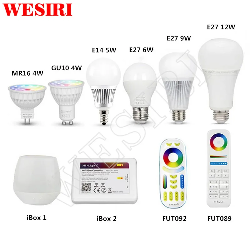 Milight 2 4G Беспроводная умная Светодиодная лампа 4 Вт 5 6 9 12 GU10 E27 MR16 RGB + CCT и 4-зонный