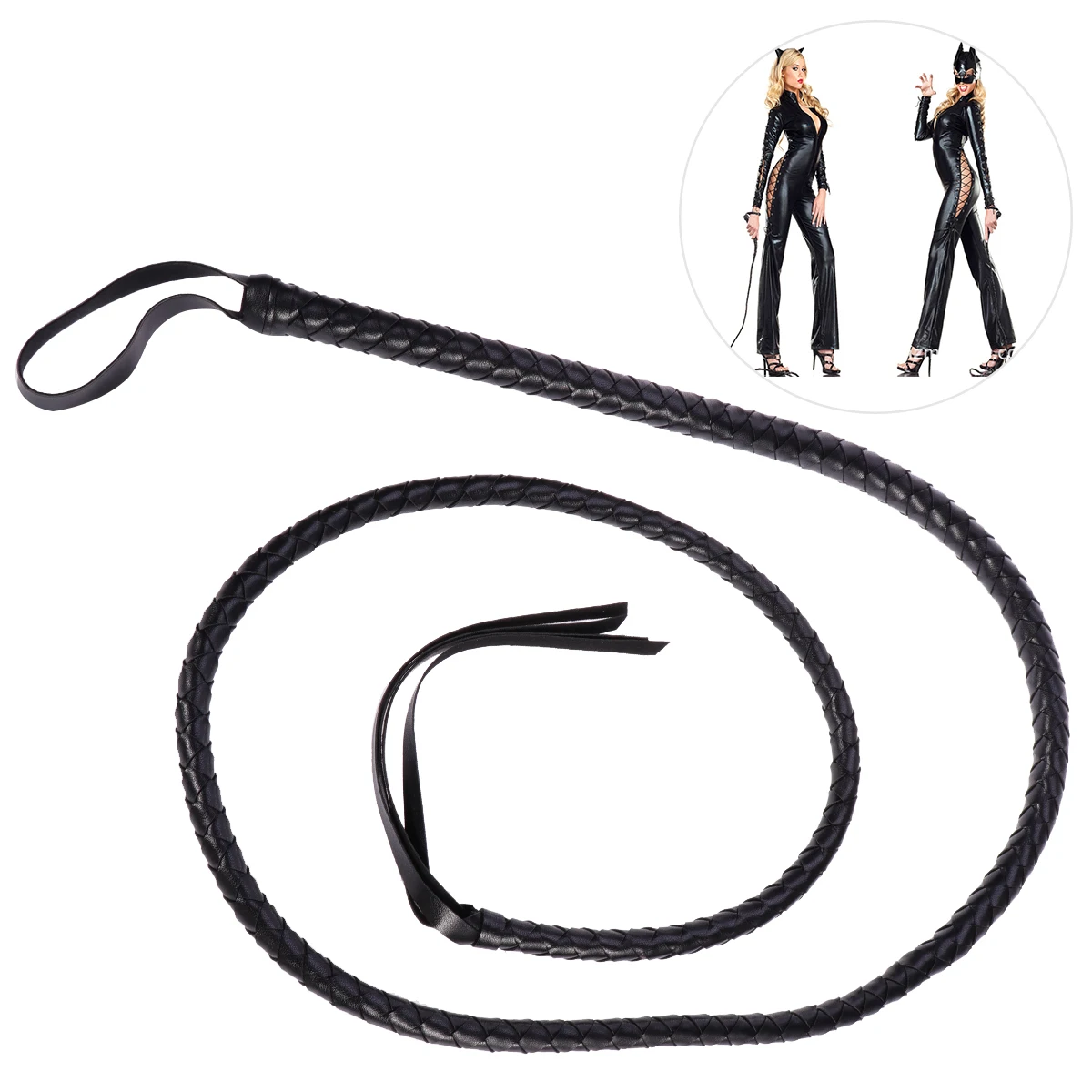 

1.8cm-2.0m Catwoman Whip Costume Performance Prop Holiday Cosplay Accessories Supplies(Black)
