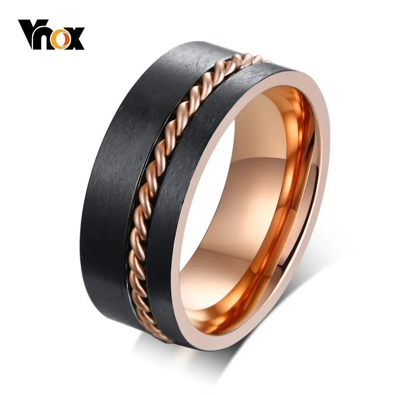 

Vnox Unique 585 Rose Gold Rings for Men Woman with Chain Inlay 8MM Stainless Steel anel masculino
