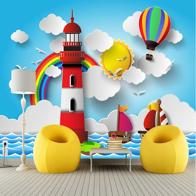 Papel personalizado DE parede infantil, Faro, Arco Iris, el sol murales