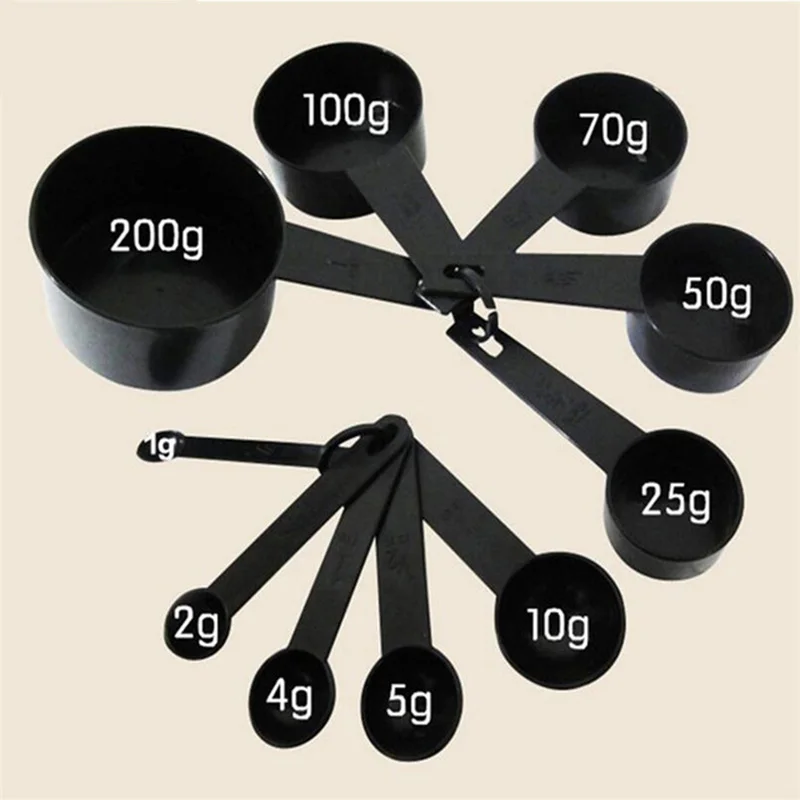 

10pcs Black Color Measuring Cups And Measuring Spoon Scoop Silicone Handle Kitchen Measuring Tool DropShipping