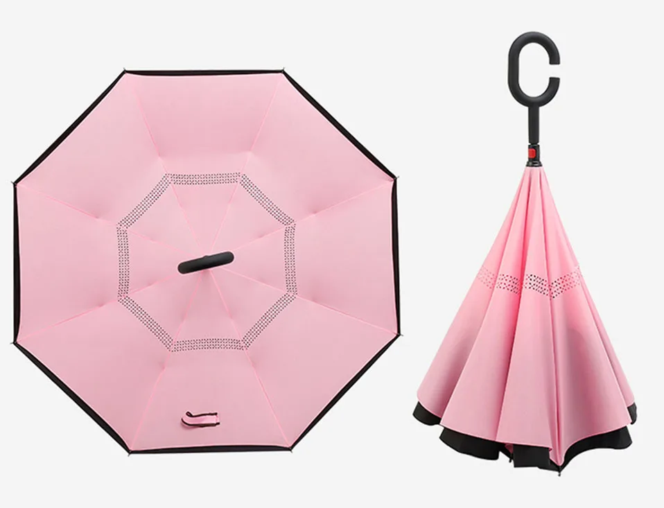 Один размер полностью автоматический обратный зонтик ветрозащитный перевернутый зонтик для автомобиля двойной слой Hands Free перевернутый зонтик