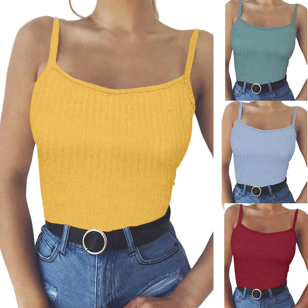 

Fashion Womens Sexy Tank Top Vest Off Shoulder Halter Plain Basic Tees Crop Tops bodycon bandage stretch Camisole Poleras Mujer