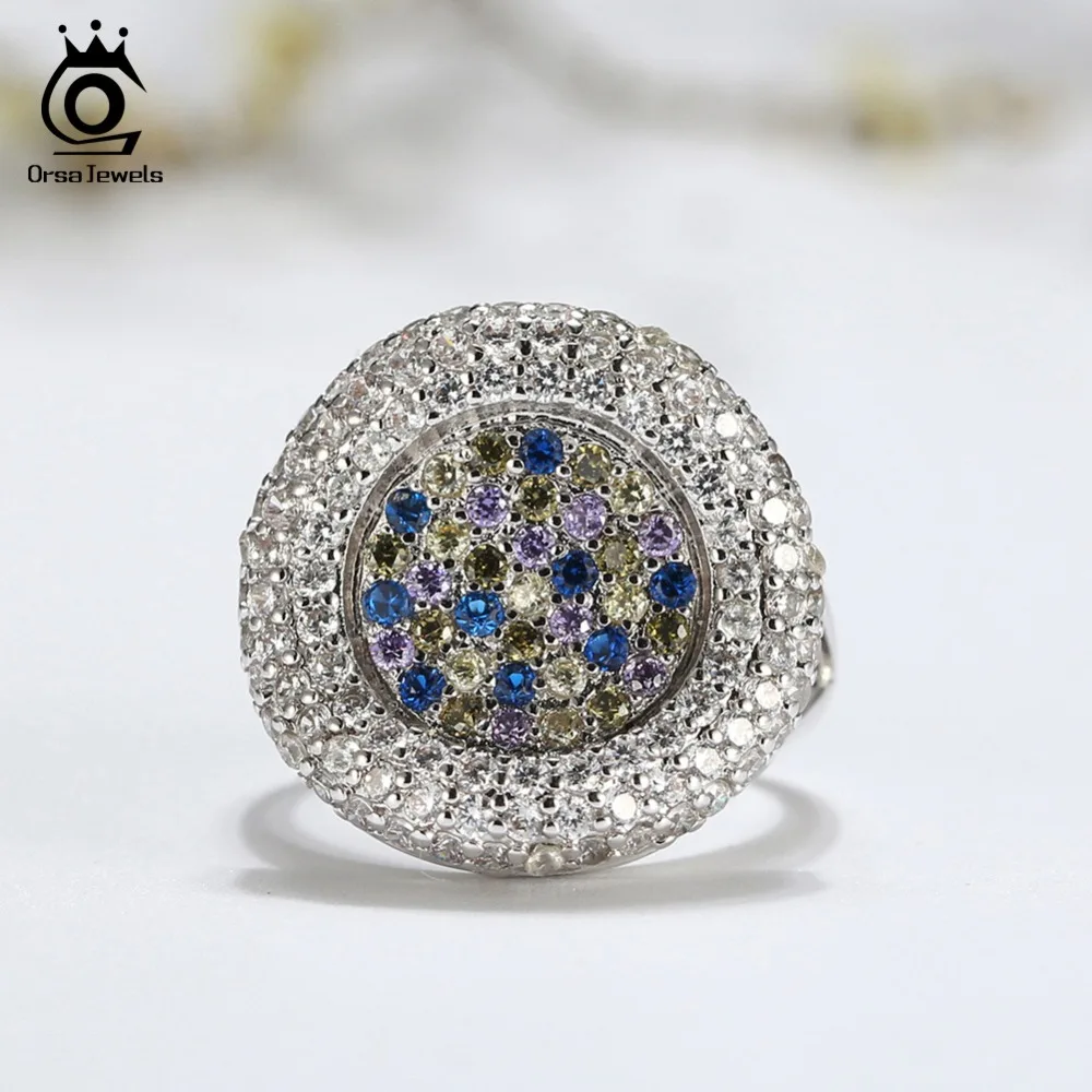 ORSA JEWELS Luxury Women Ring AAA Full Pave Colorful Dazzling CZ Female Wedding Party 2019 Fashion Trendy Girl Jewelry OR157