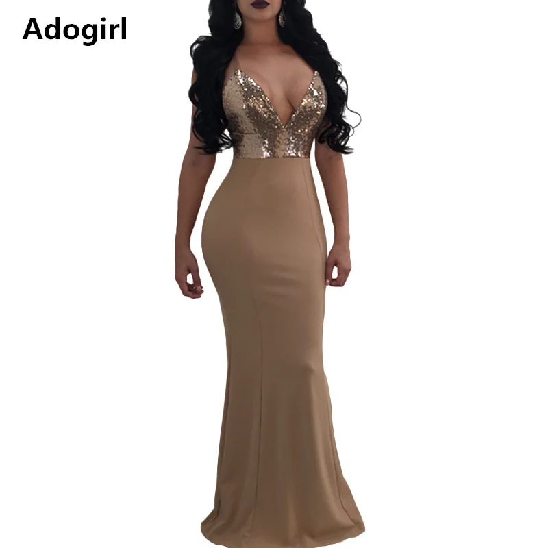 

Sequine Spaghetti Strap Maxi Dress Sexy Bodycon Elegant Party Long Dress Sleeveless V-neck Femme Robe Vintage Vestidos Club