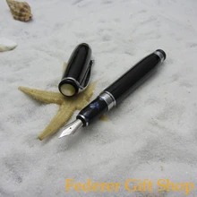 Duke D619 Fountain Pen Noble Mentor Priest Black and Silver Wide Feather Nib Ink Top Resin