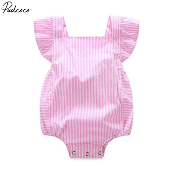 

Helen115 Cute Baby Girl Pink Striped Sleeveless Square Collar Leak Back Belt Bodysuit 0-18m