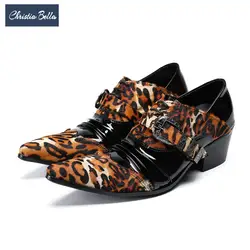 Christia Bella/брендовые Модные леопардовые мужские туфли-оксфорды из натуральной кожи с острым носком и перфорацией типа «броги вечерние
