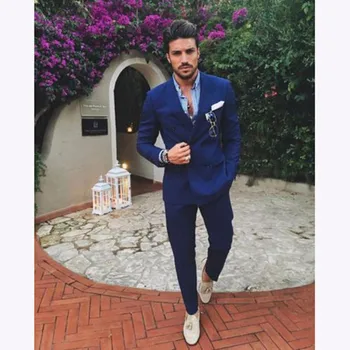 

Royal Bule Double Breasted Handsome Formal men wedding suits Terno Masculino Slim Fit Blazer mens suit Tuxedo 2018(Jacket+Pants)
