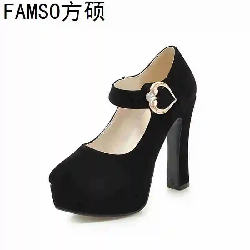 

FAMSO 2019 New Pumps For Women Ankle Strap Buckle Black red Wedding Shoes Designer Brand Spring Autumn Platforms Pumps Office