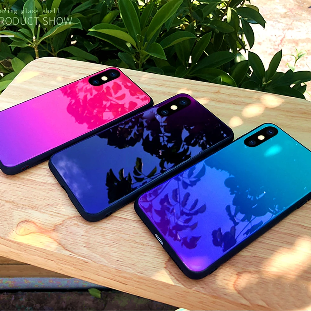 OLLIVAN For Xiaomi Redmi Note 5 Case Gradient Tempered Glass Mirror Case Silicone Soft Cover For Huawei Mate 20 Pro Lite Redmi 6