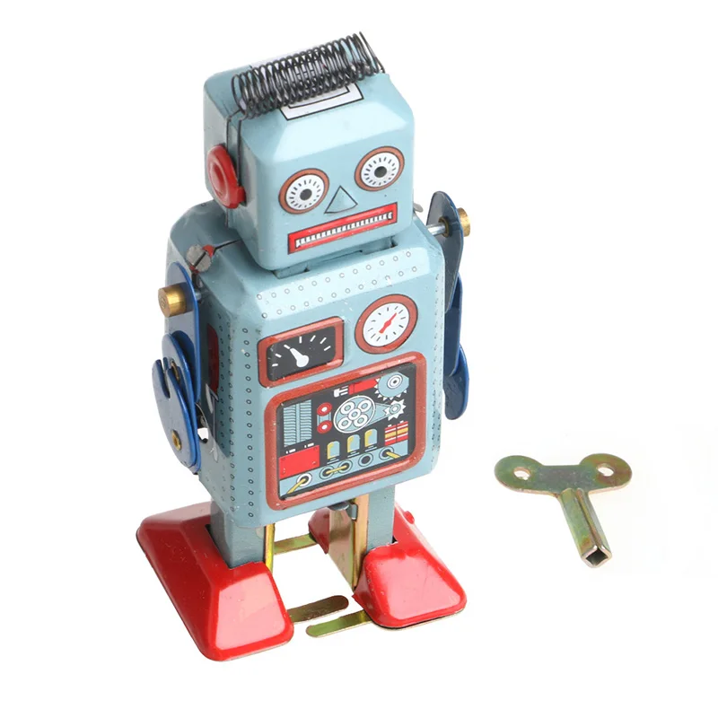 Kids Vintage Mechanical Clockwork Toy Wind Up Walking Robot Tin Toy in